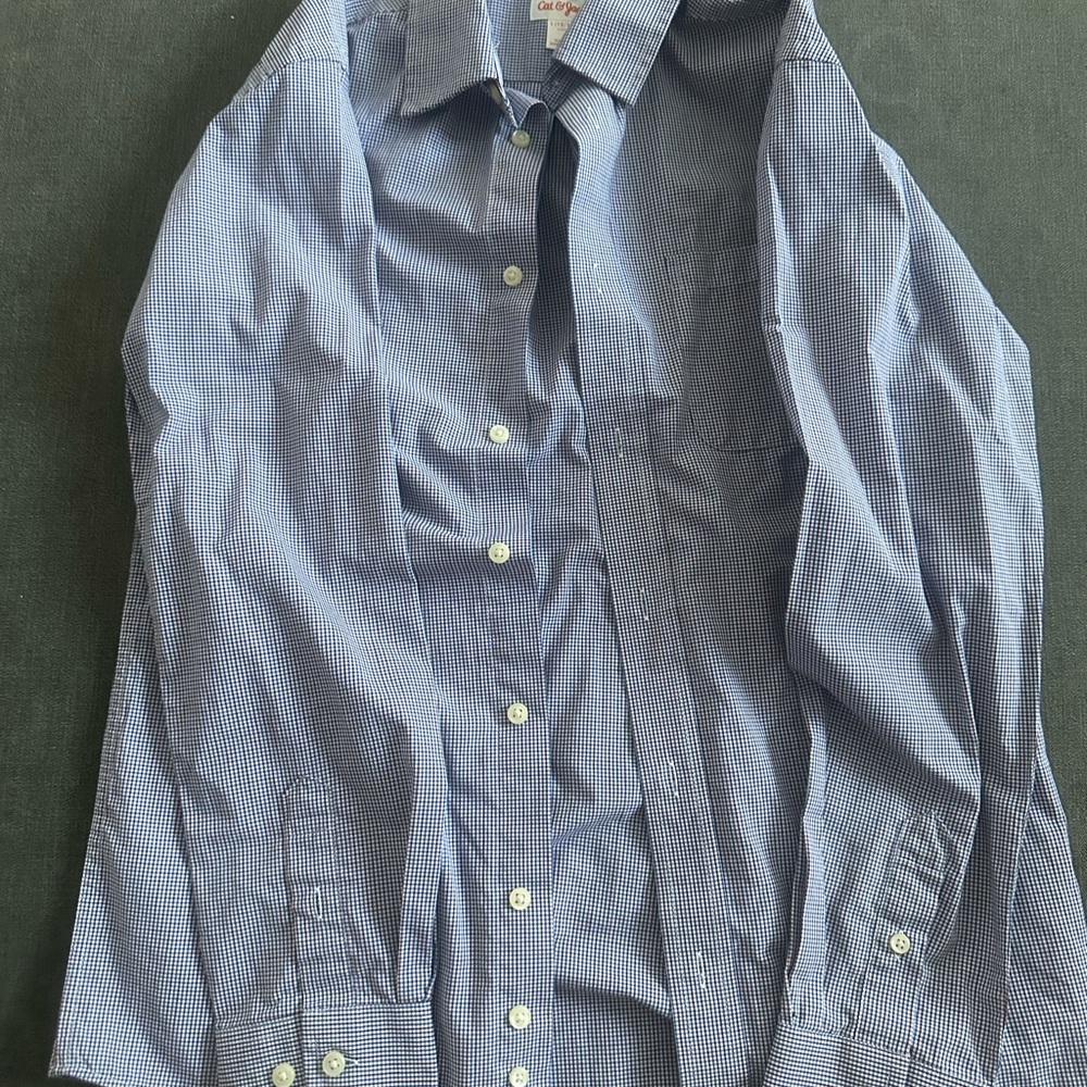 Boy’s Blue Micro-Check Dress Shirt — Classic Tailored Fit